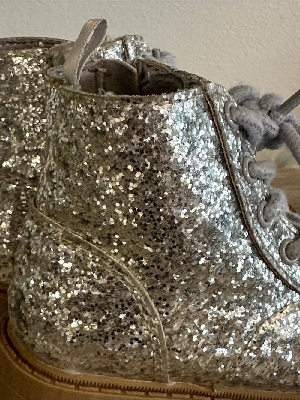 Old Navy Silver Glitter Ankle combat Boot 6